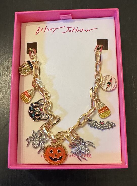 Betsey Johnson Jewelry - NIB Betsey Johnson Halloween Multi Charm Frontal Necklace Statement Pumpkin Cat